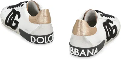 Dolce & Gabbana Portofino Leather Sneakers In White