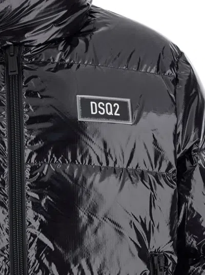 Dsquared2 Black Down Jacket With Logo Patch On The Front In Tech Fabric Man In Black