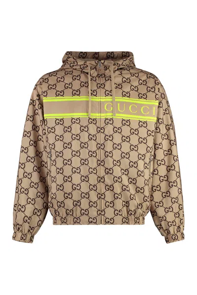 Gucci Hooded Nylon Jacket In Neutral