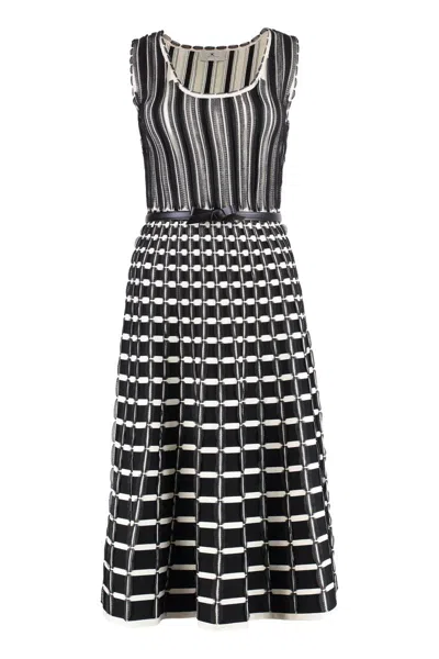 Elisabetta Franchi Micro-ruffles Detailed Midi Dress In Black