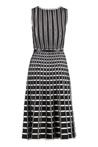 Elisabetta Franchi Micro-ruffles Detailed Midi Dress In Black