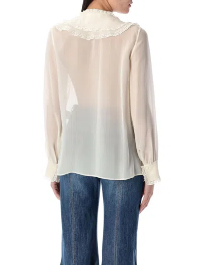 Chloé Lace-trimmed Ruffled Silk Blouse In White
