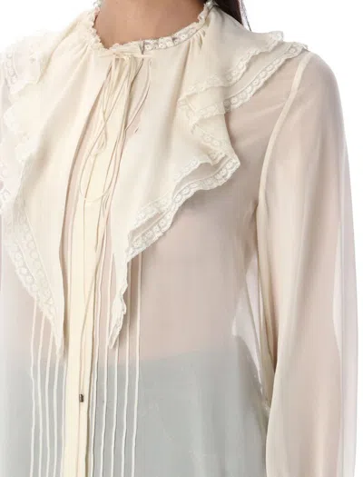 Chloé Lace-trimmed Ruffled Silk Blouse In White