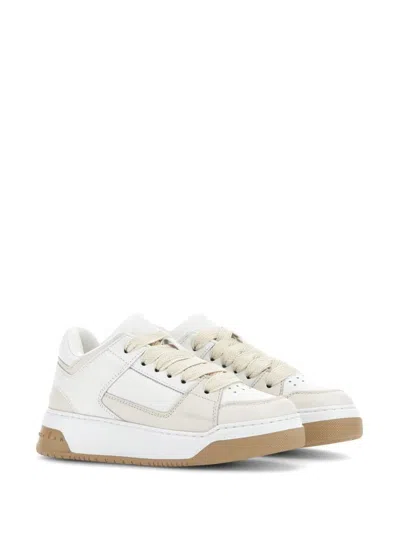 Hogan White Calf Leather Panelled Sneakers In Gold
