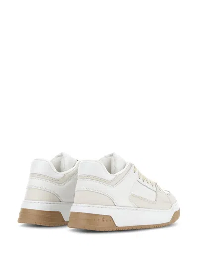 Hogan White Calf Leather Panelled Sneakers In Gold
