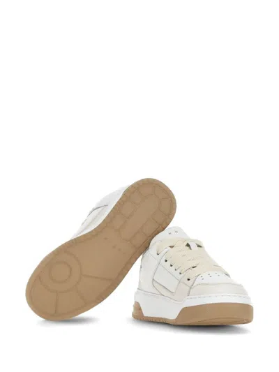 Hogan White Calf Leather Panelled Sneakers In Gold