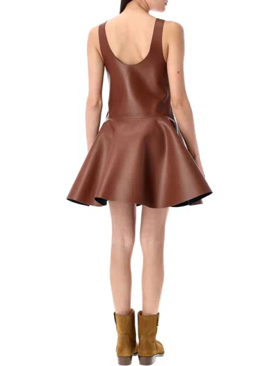 Jw Anderson Circle-shirt Leather Mini Dress In Brown