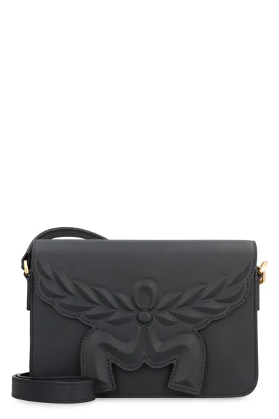 Mcm Black Leather Small Himmel Laurel Crossbody Bag In Gray