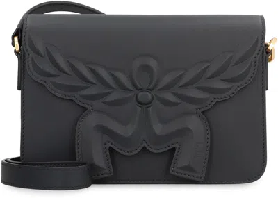 Mcm Black Leather Small Himmel Laurel Crossbody Bag In Gray