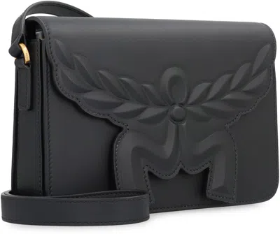 Mcm Black Leather Small Himmel Laurel Crossbody Bag In Gray