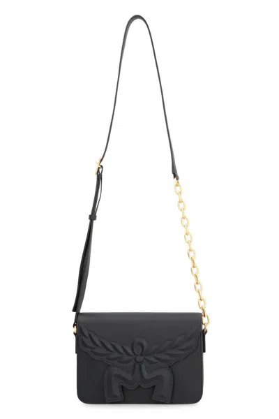 Mcm Black Leather Small Himmel Laurel Crossbody Bag In Gray