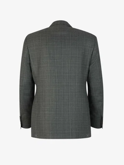 Canali Checked Motif Blazer In Gray