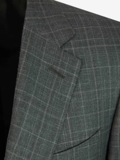 Canali Checked Motif Blazer In Gray