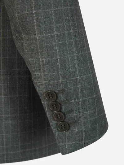Canali Checked Motif Blazer In Gray