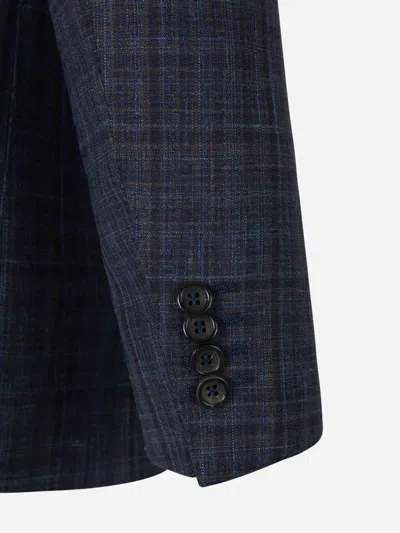 Canali Check Motif Suit In Blue