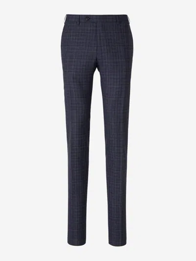 Canali Check Motif Suit In Blue