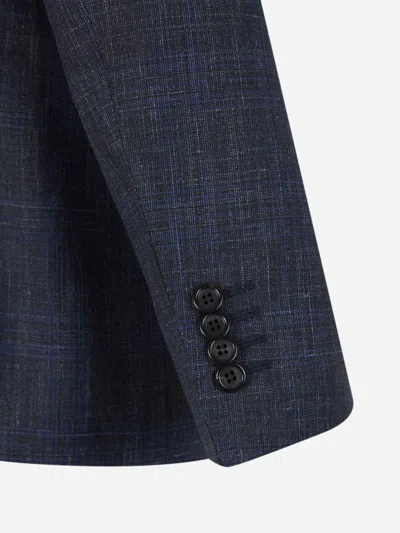 Canali Checked Single-breasted Suit In Blue