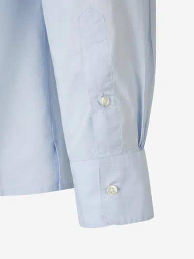 Officine Generale Plain Cotton Shirt In Blue