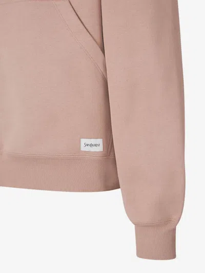 Saint Laurent Oversized Hoodie With Kangaroo Pocket And Ribbed Finish In Brown