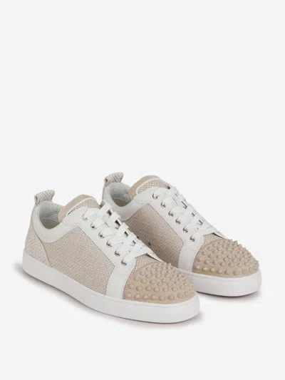Christian Louboutin Louis Junior Spikes Orlato Linen & Suede Sneaker In Neutral