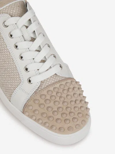 Christian Louboutin Louis Junior Spikes Orlato Linen & Suede Sneaker In Neutral