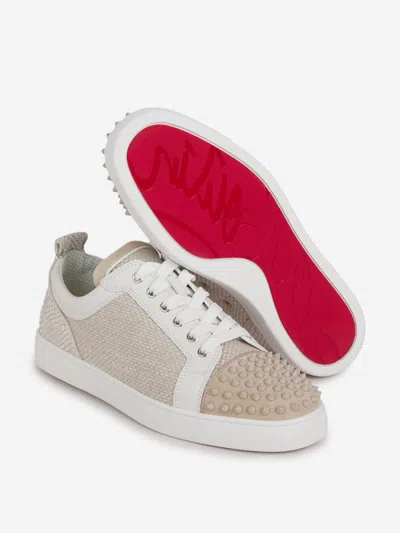 Christian Louboutin Louis Junior Spikes Orlato Linen & Suede Sneaker In Neutral
