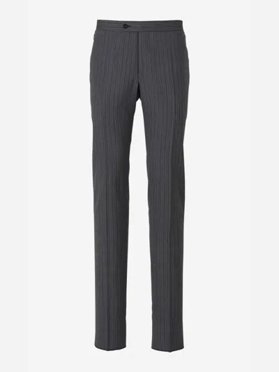 Canali Striped Wool Pants In Gray
