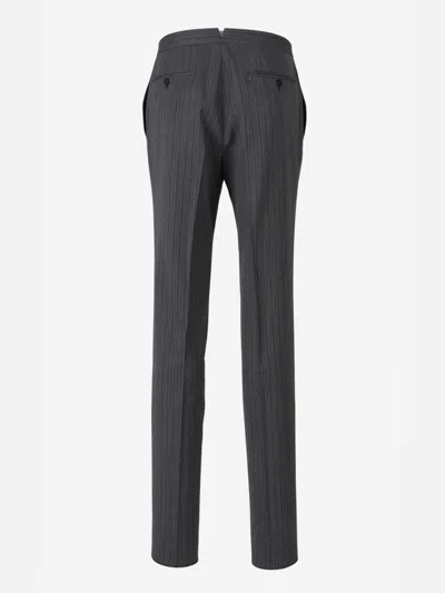 Canali Striped Wool Pants In Gray