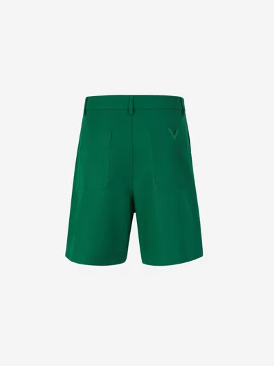 Valentino "canvas Bermuda Shorts With V Detail" In Green