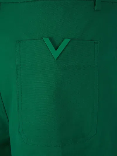 Valentino "canvas Bermuda Shorts With V Detail" In Green