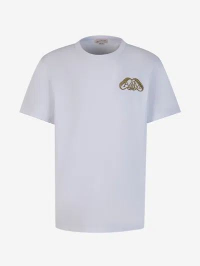 Alexander Mcqueen Half Seal Logo Cotton T-shirt In White