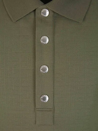 Balmain Jacquard Patterned Cotton Blend Polo Shirt In Green