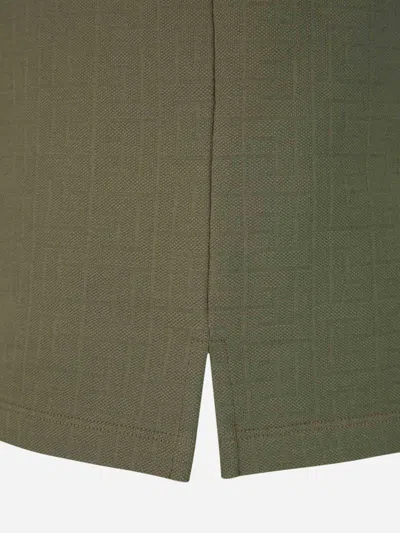 Balmain Jacquard Patterned Cotton Blend Polo Shirt In Green