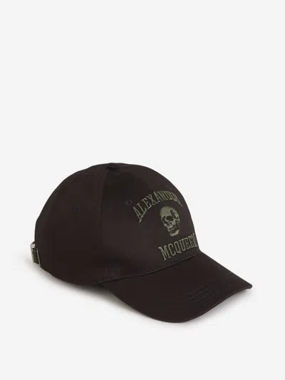 Alexander Mcqueen Cotton Twill Cap With Embroidery In Black