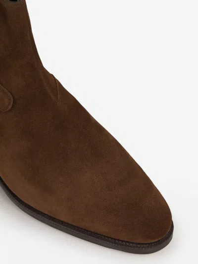 John Lobb Buckle Suede Boots In Brown
