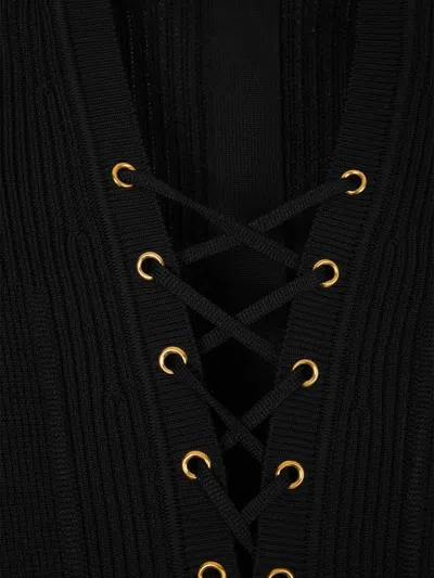 Balmain Knitted Mini Dress In Black