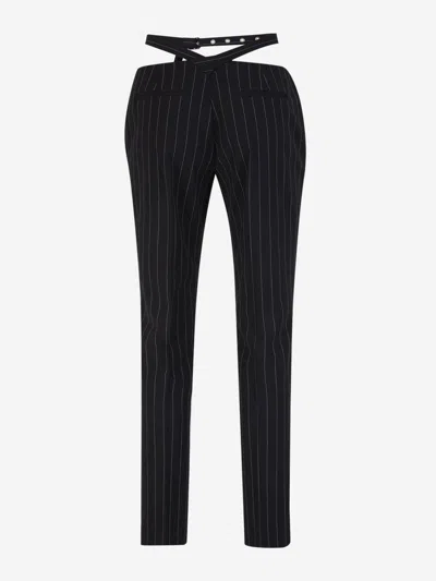 Attico The  Striped Belt Pants In Black