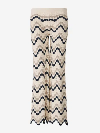 Escvdo Safi Crocheted Cotton Flared Pants In Neutral