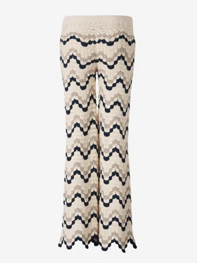 Escvdo Safi Crocheted Cotton Flared Pants In Neutral