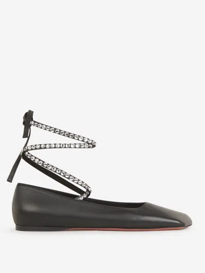 Amina Muaddi Muaddy Black Tokyo Family Ane Nappa Lace Up Flats