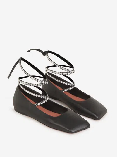 Amina Muaddi Muaddy Black Tokyo Family Ane Nappa Lace Up Flats