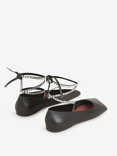 Amina Muaddi Muaddy Black Tokyo Family Ane Nappa Lace Up Flats