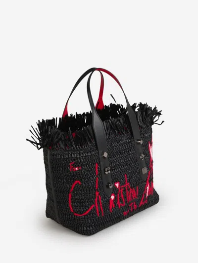 Christian Louboutin Small Fringe Woven Tote Bag In Black