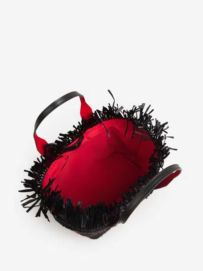 Christian Louboutin Small Fringe Woven Tote Bag In Black