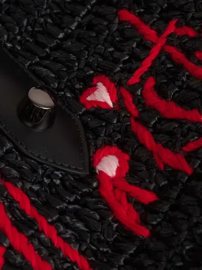 Christian Louboutin Small Fringe Woven Tote Bag In Black