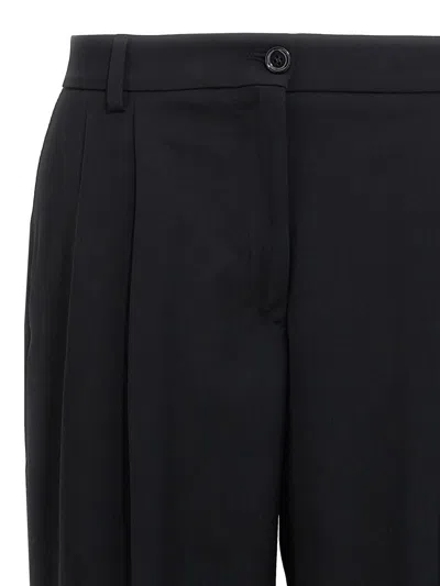 Dolce & Gabbana Pleated Wool-blend Wide-leg Pants In Black