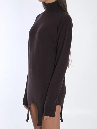 Saint Laurent Turtleneck Garter Sweater In Brown