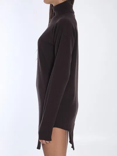Saint Laurent Turtleneck Garter Sweater In Brown