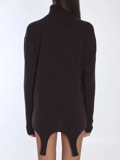 Saint Laurent Turtleneck Garter Sweater In Brown