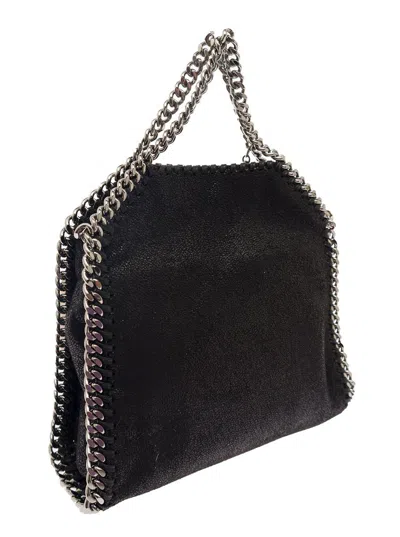 Stella Mccartney '3chain' Mini Black Tote Bag With Logo Engraved On Charm In Vegan Leather Woman